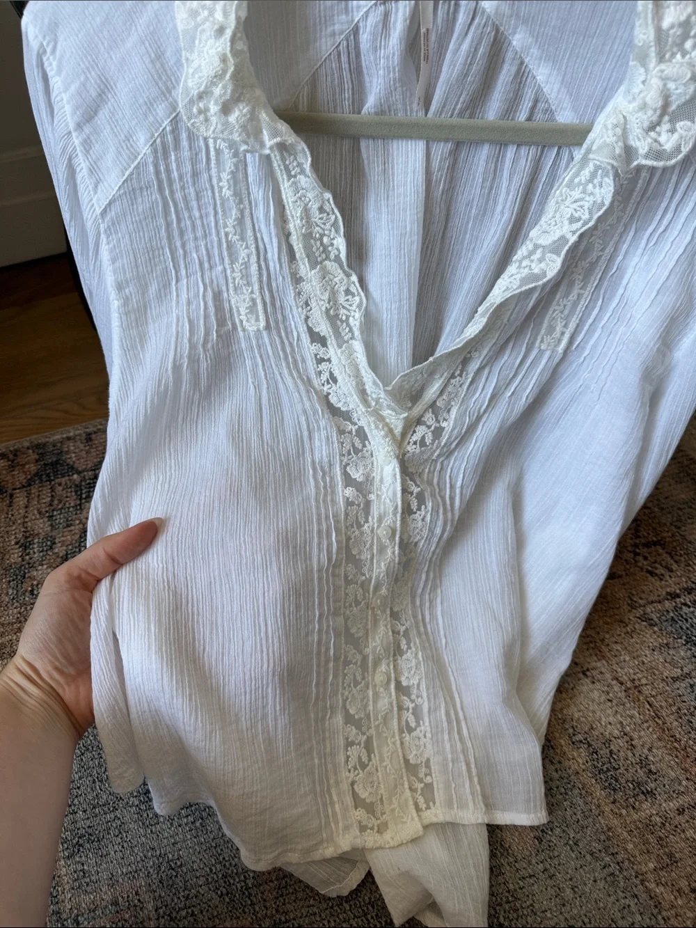 Free People White Lace-Trim Blouse - Picture 4 of 7